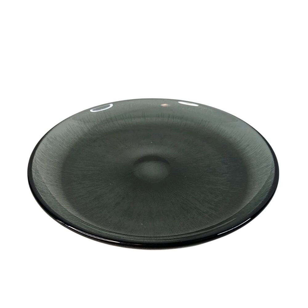 Retro Glass 12.5" Serving Platter, Vintage MCM Gray Smoke Glass